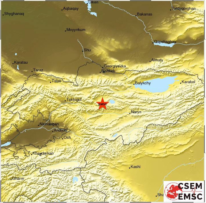 В 138 километрах от Бишкека произошло землетрясение магнитудой 5,3 