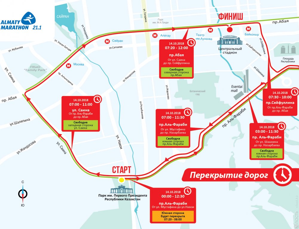 В Алматы 14 октября перекроют улицы в связи с проведением Полумарафона