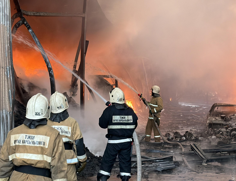 
ДЧС Алматы не исключает, что пожар на складе возник из-за грозового разряда
