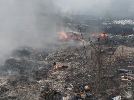В селе в Алматинской области загорелась стихийная свалка рядом с жилыми домами
